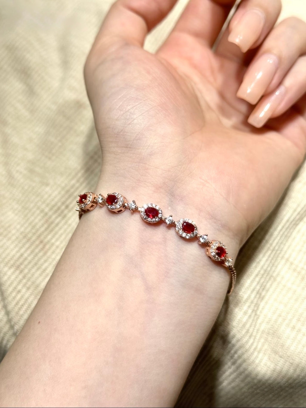 1.50ct Ruby & Diamond Halo Bracelet in 18K Rose Gold