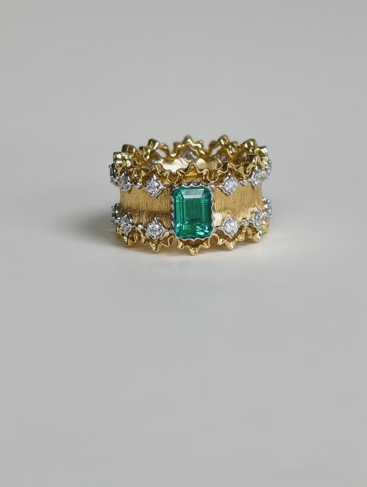 1.19ct emerald and natural diamond brushed 18K gold ring