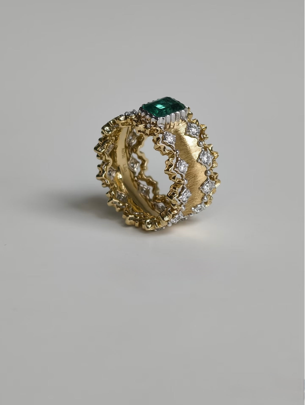 1.19ct emerald and natural diamond brushed 18K gold ring