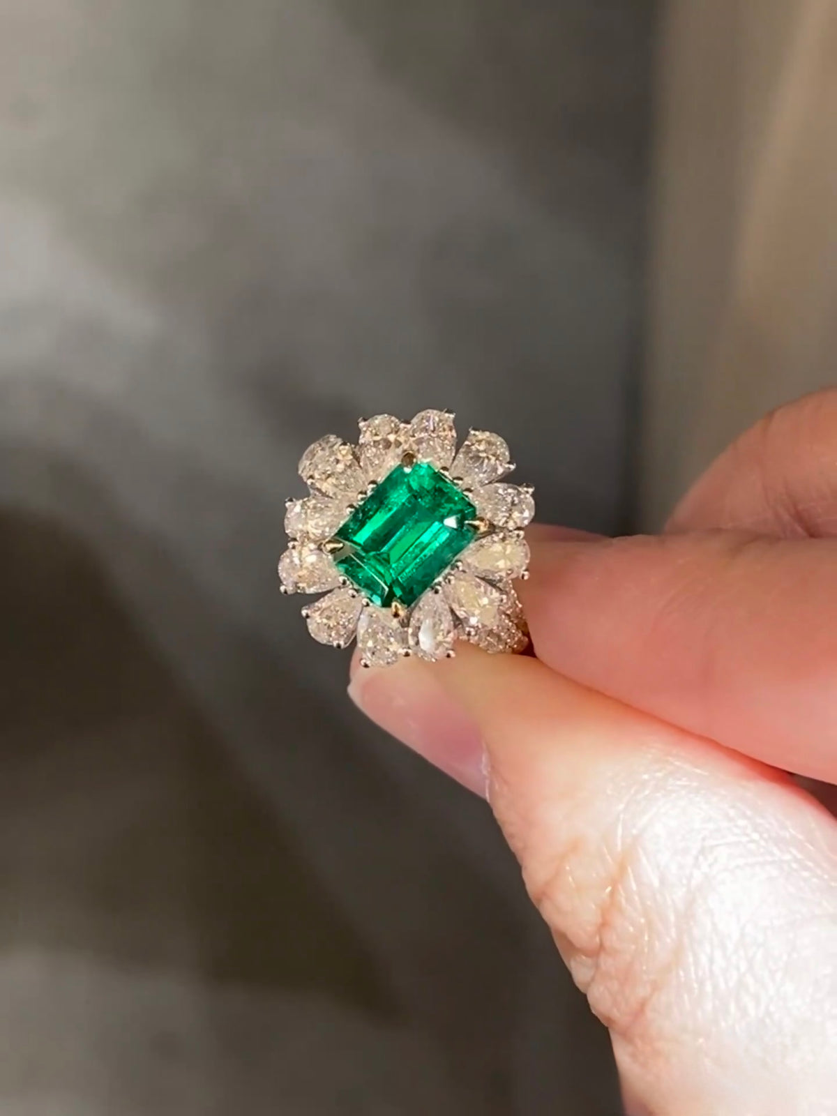 1.3ct Zambian Vivid Green Emerald Ring in 18K White Gold Guild Certificate