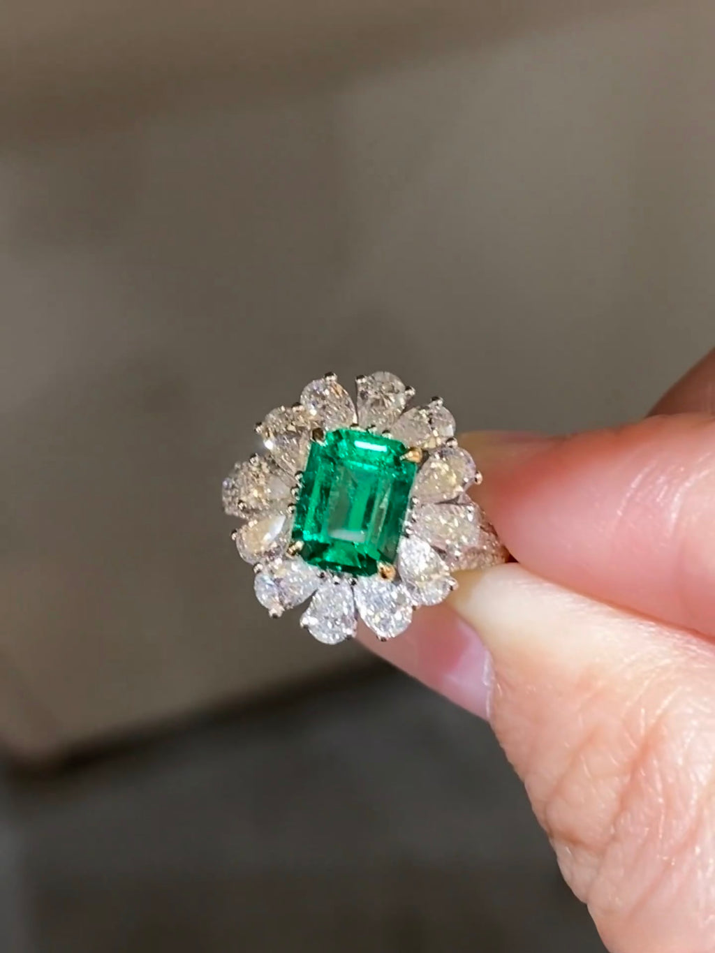1.3ct Zambian Vivid Green Emerald Ring in 18K White Gold Guild Certificate