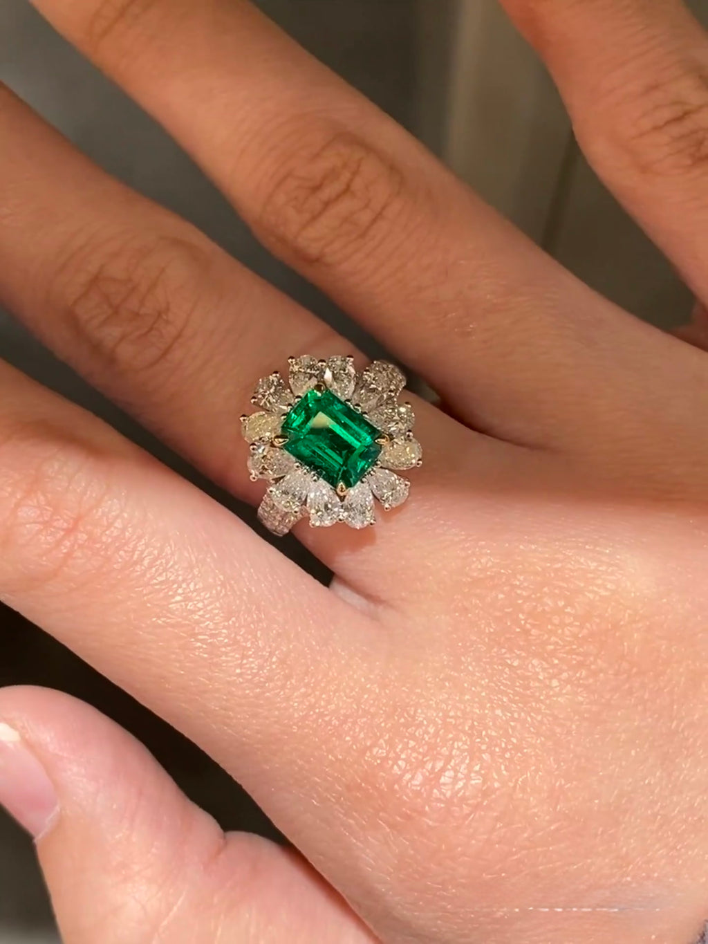 1.3ct Zambian Vivid Green Emerald Ring in 18K White Gold Guild Certificate