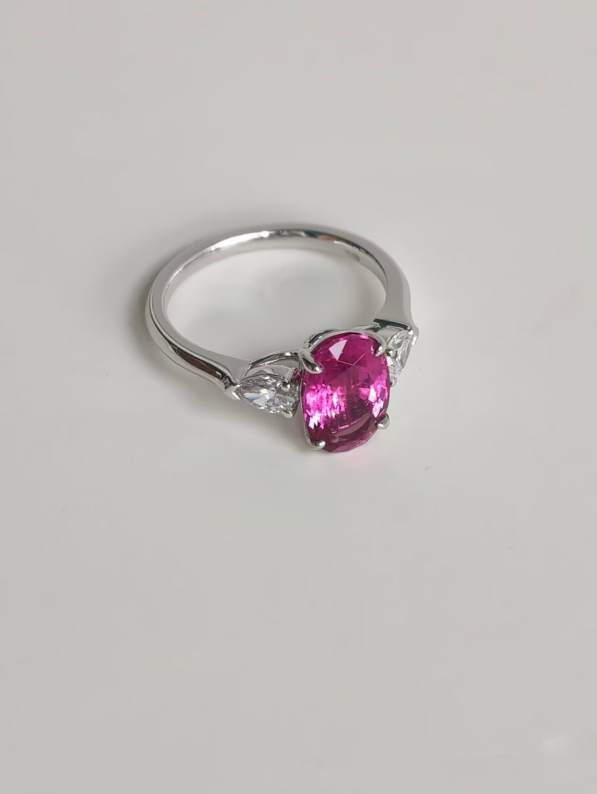 2.2ct Rubellite Tourmaline Three-Stone Ring in 14K or 18K White Gold