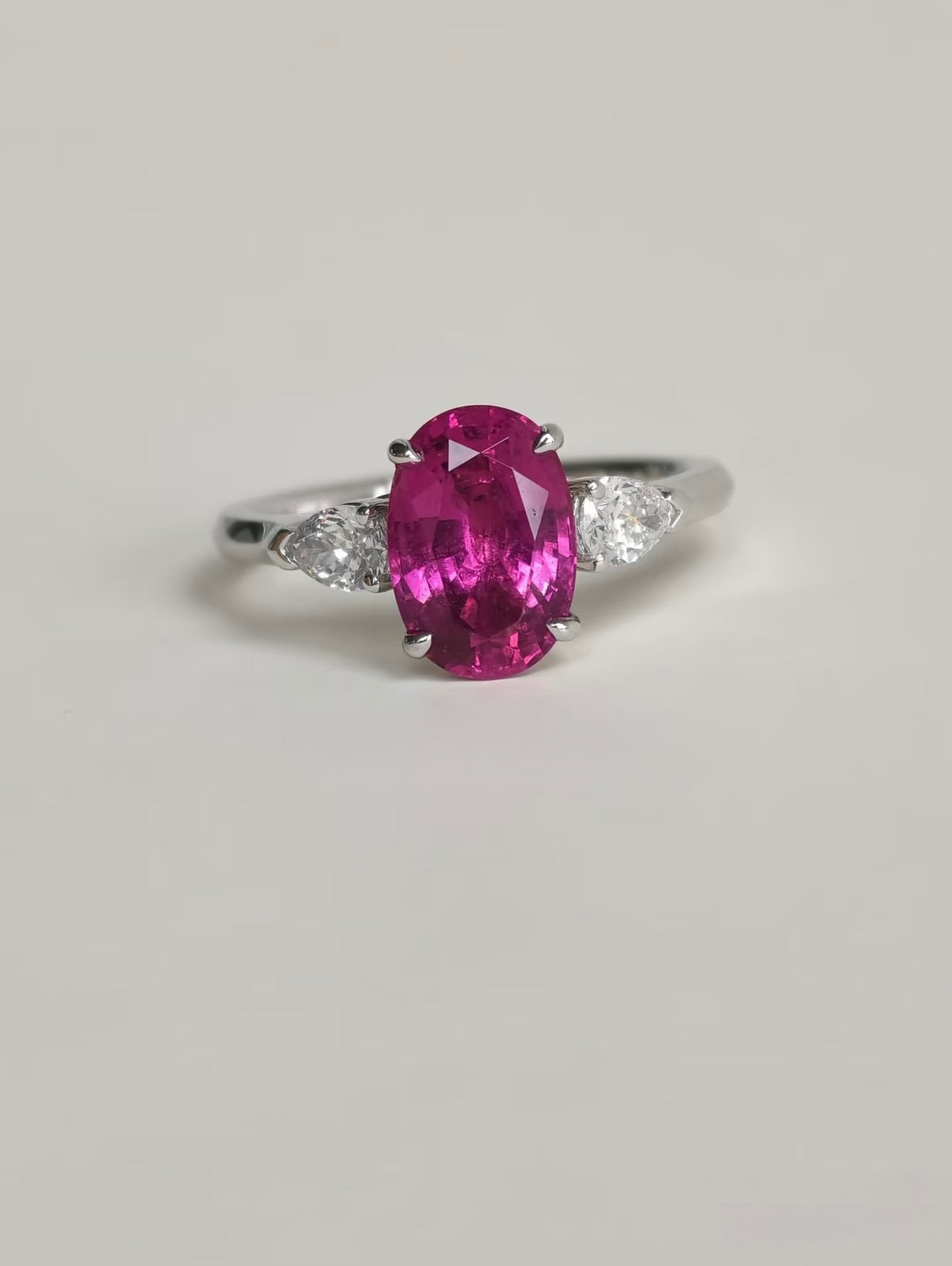 2.2ct Rubellite Tourmaline Three-Stone Ring in 14K or 18K White Gold