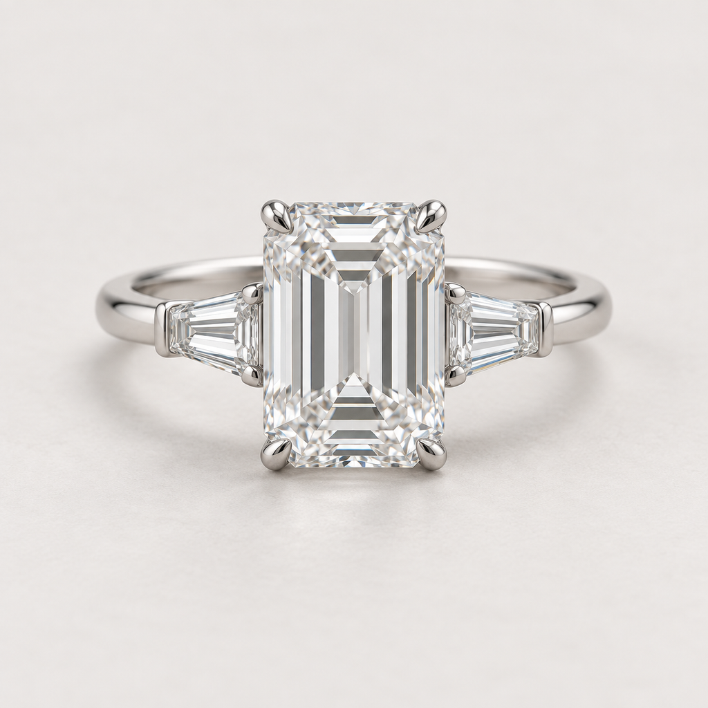 3ct Emerald-Cut Lab-Grown Diamond Trilogy Ring