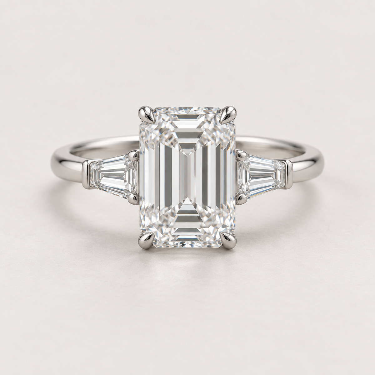 3ct Emerald-Cut Lab-Grown Diamond Trilogy Ring
