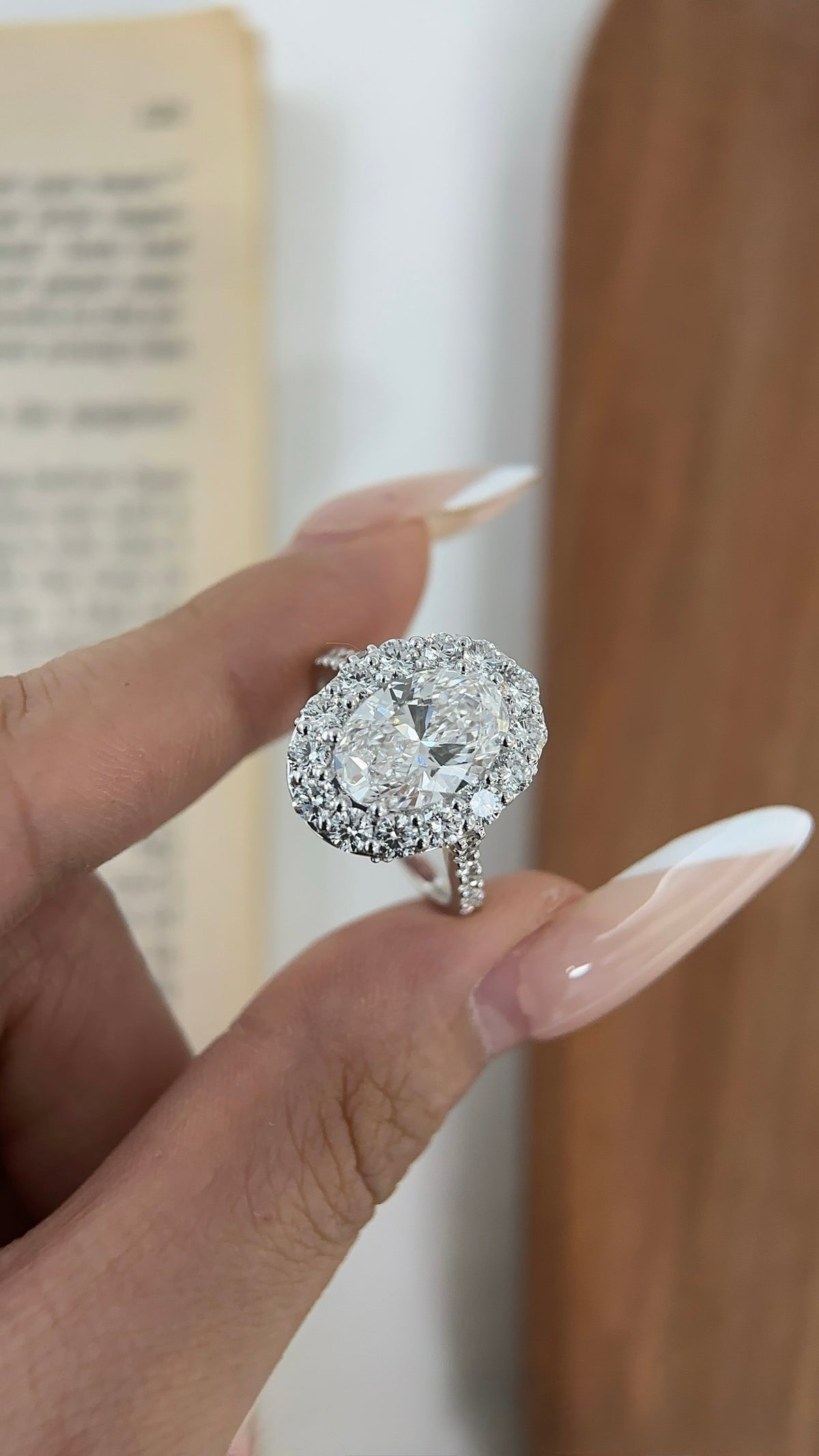 3 ct Center Oval Halo Lab-Grown Diamond Ring 18k or platinum