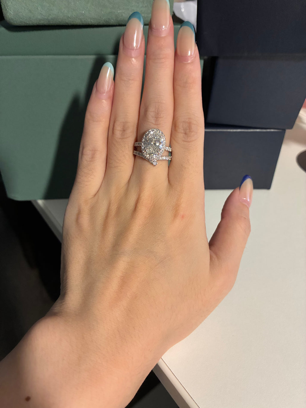 3 ct Center Oval Halo Lab-Grown Diamond Ring 18k or platinum