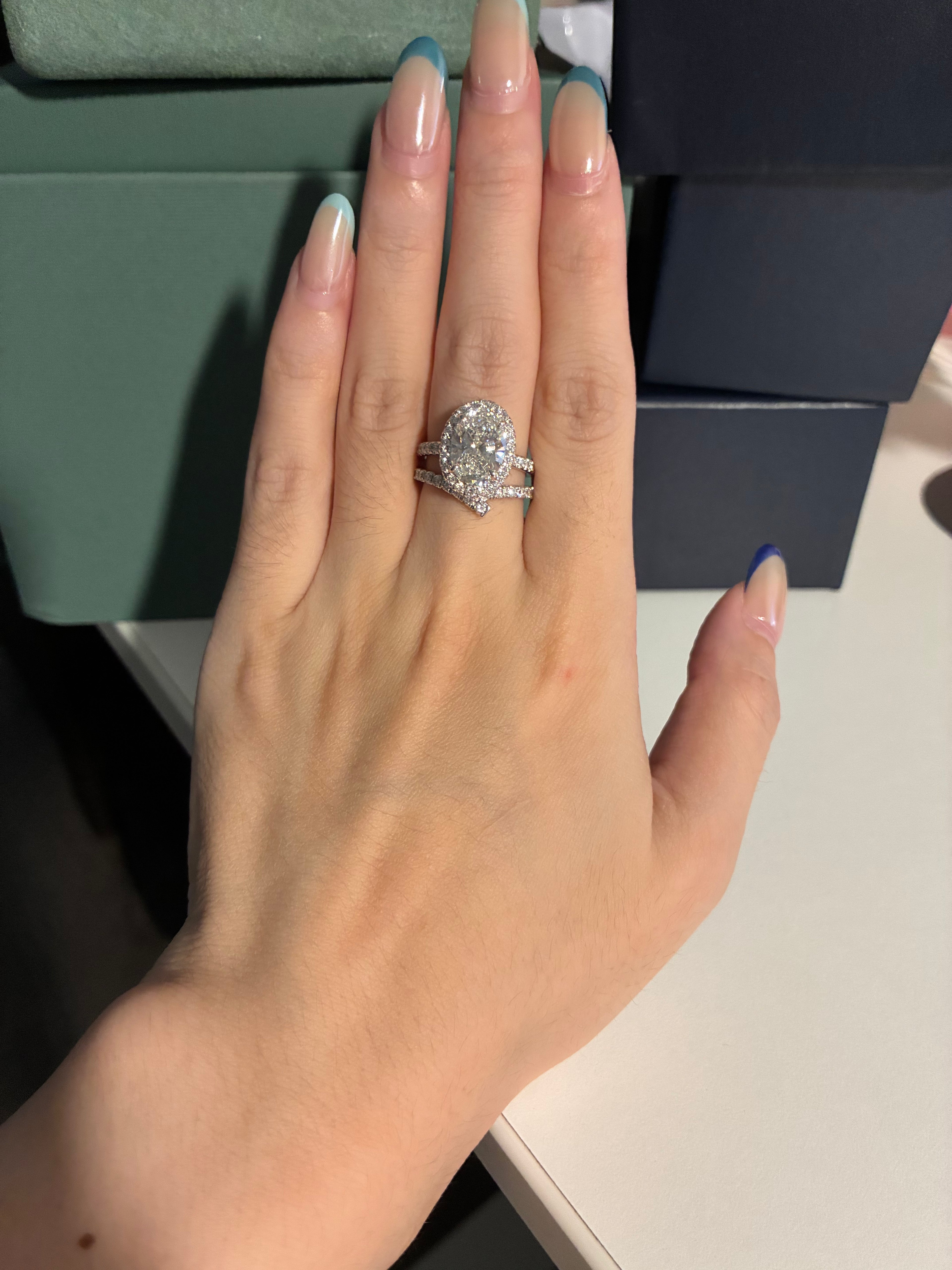 3 ct Center Oval Halo Lab-Grown Diamond Ring 18k or platinum