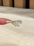 3 ct oval lab-grown diamond four-prong ring with pavé band, view 1