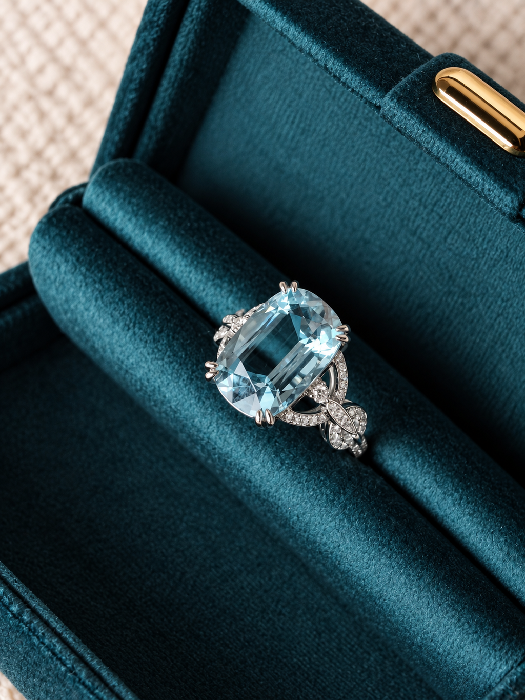 5.46 ct natural aquamarine and lab-grown diamond ring