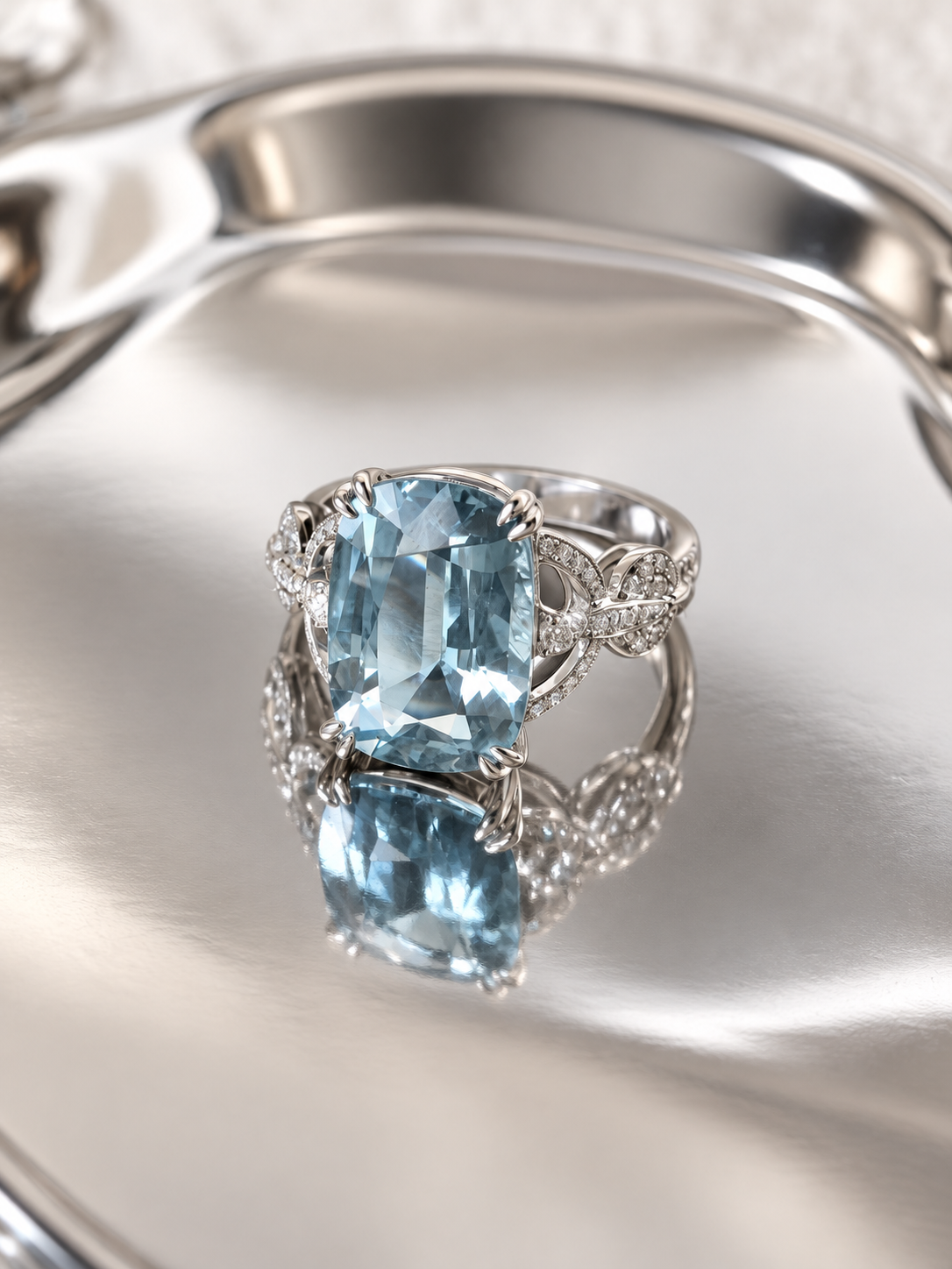 5.46 ct natural aquamarine and lab-grown diamond ring