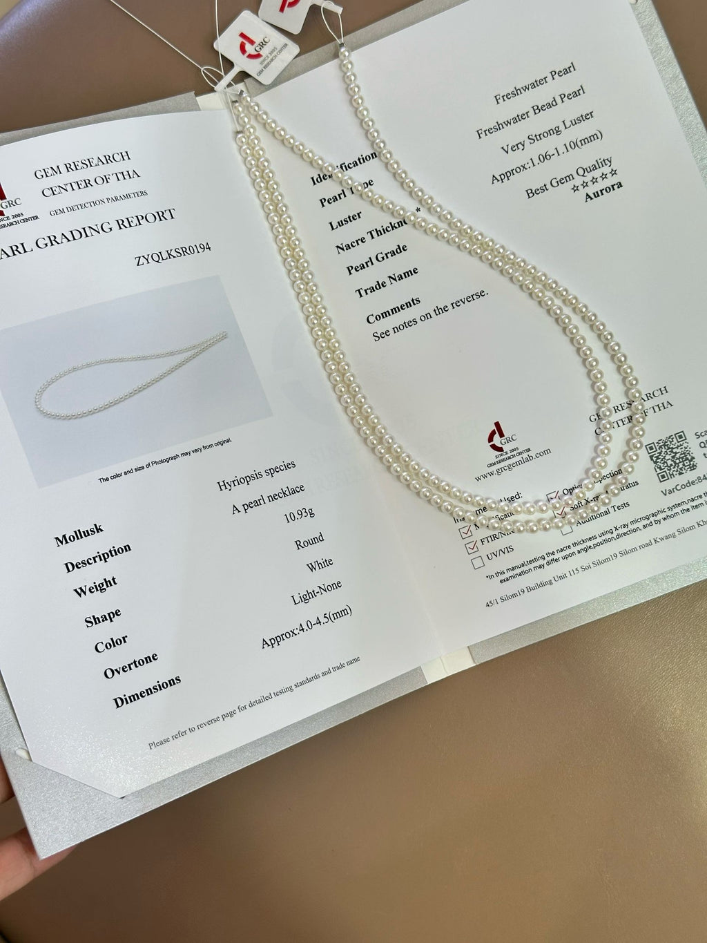 4–4.5mm Aurora freshwater pearl necklace with GRC certificate