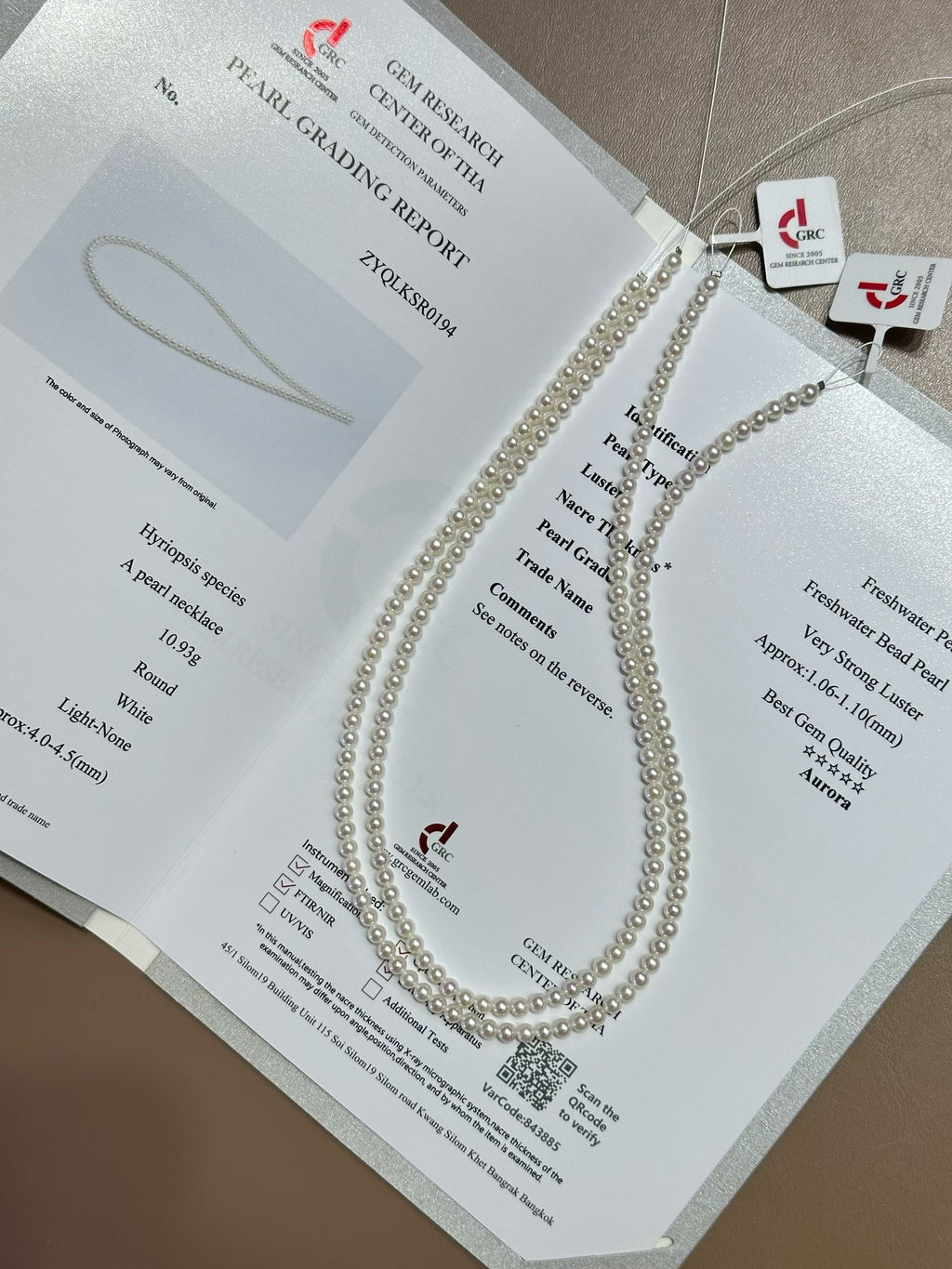 4–4.5mm Aurora freshwater pearl necklace with GRC certificate