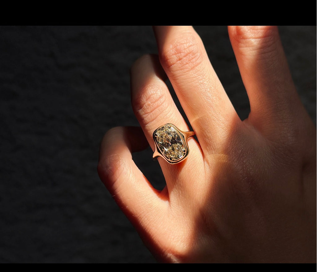 Champagne Old Mine oval lab-grown diamond ring in yellow gold
