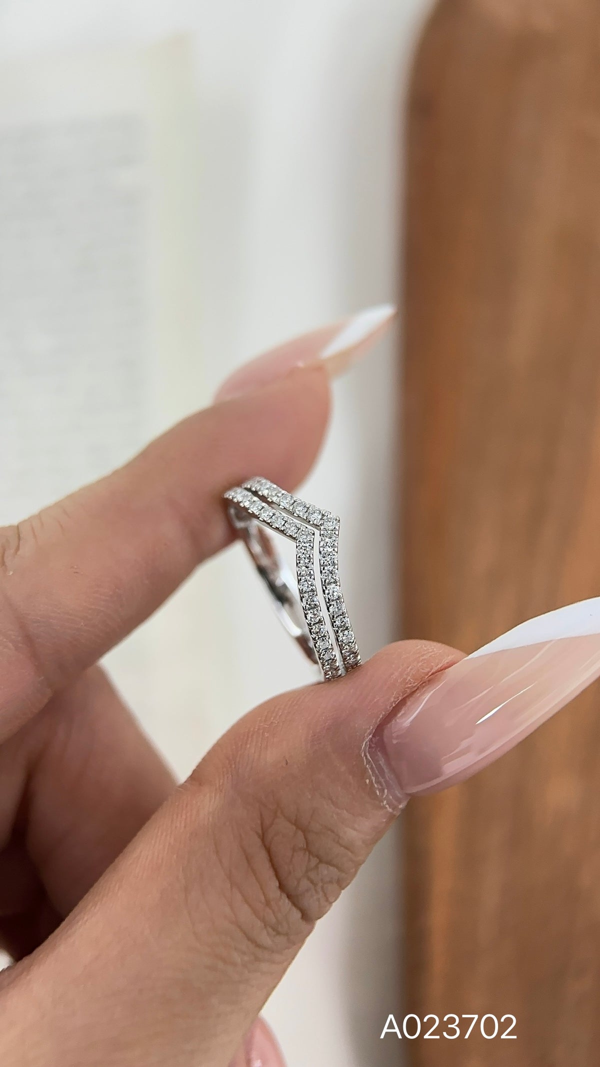 Double V pavé lab-grown diamond half-eternity band, view 1