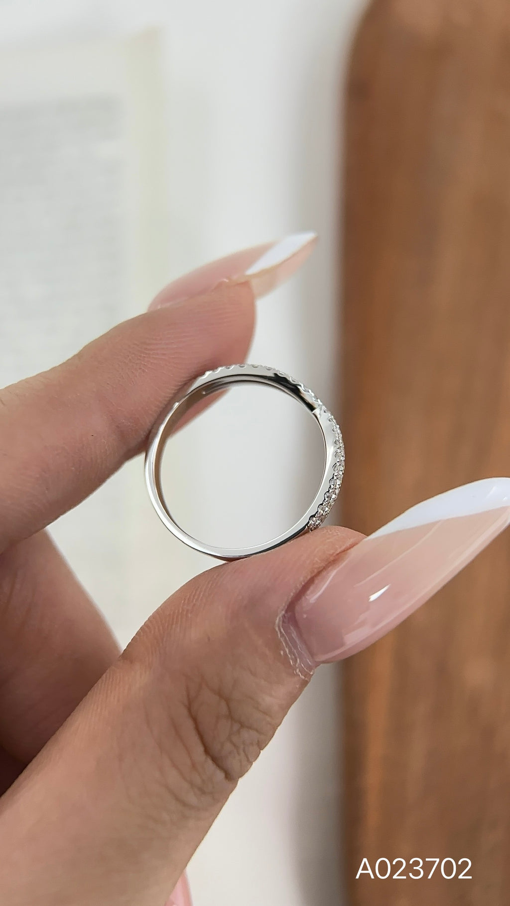 Double V pavé lab-grown diamond half-eternity band, view 2