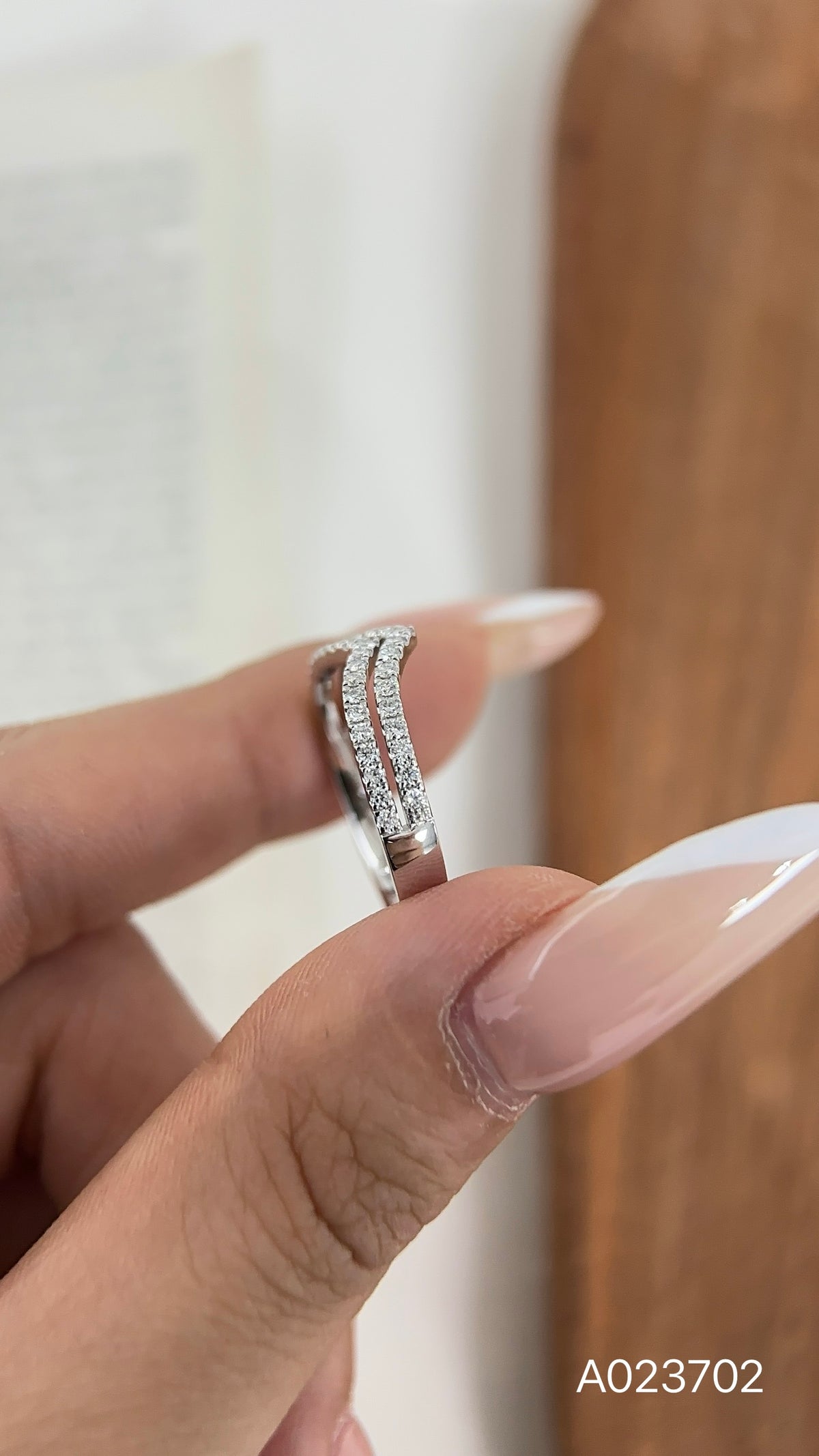 Double V pavé lab-grown diamond half-eternity band, view 3