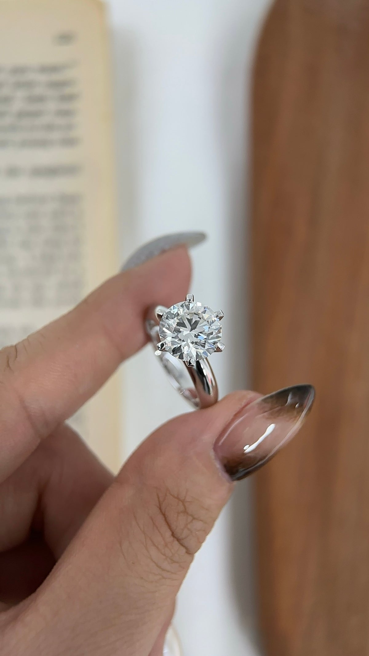 Six-prong round lab-grown diamond solitaire ring in PT950 platinum, front view