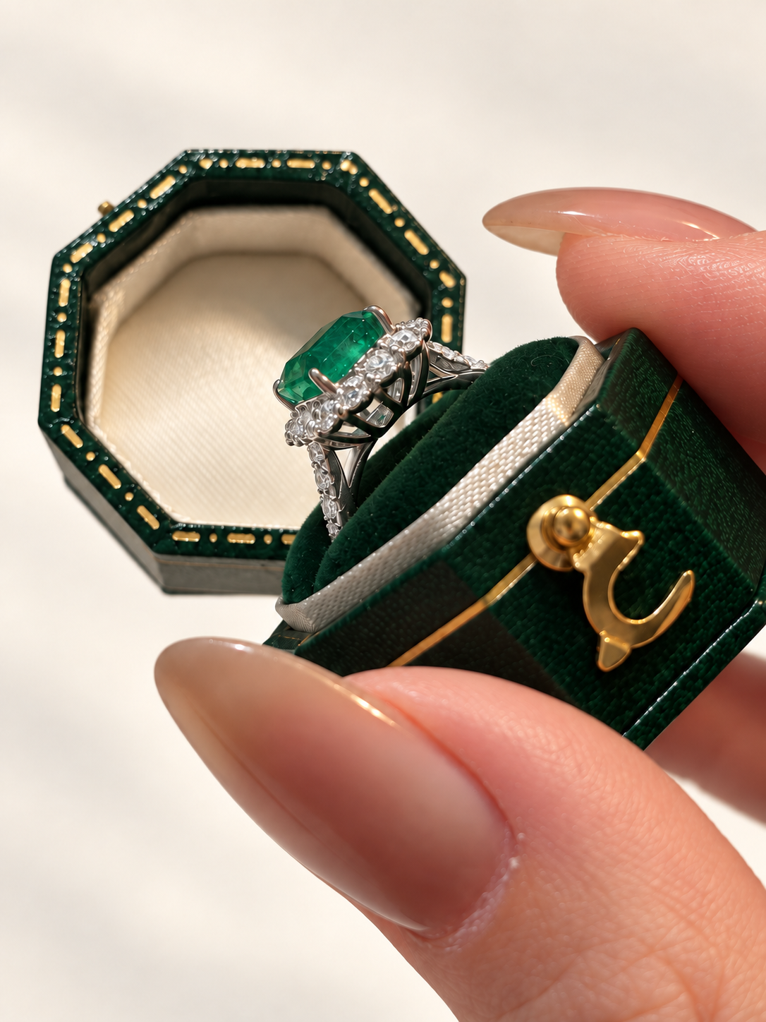 2.38 ct natural emerald platinum ring — side detail