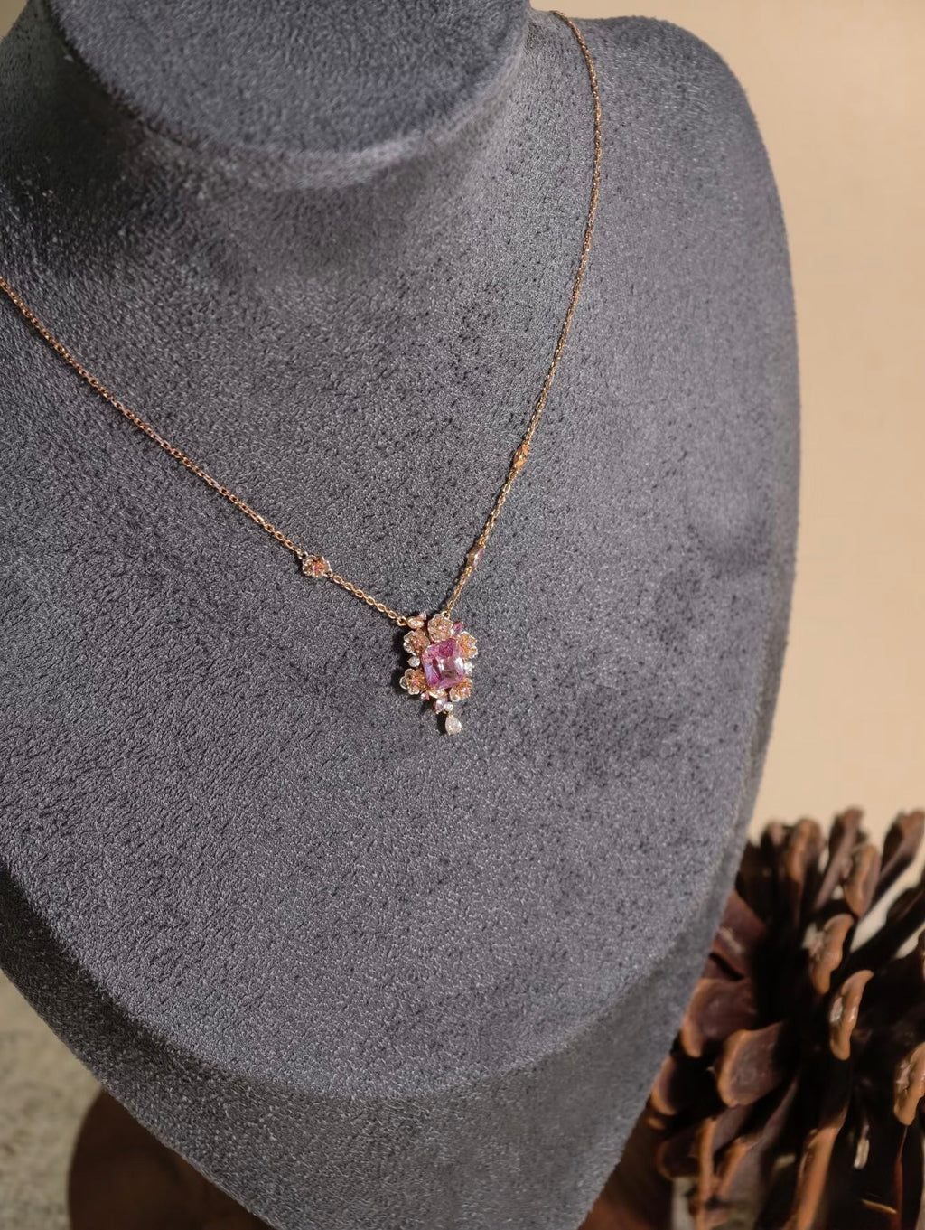 Close view of Mahenge spinel necklace