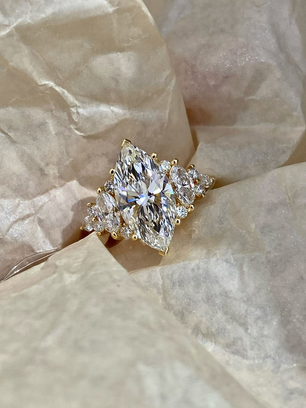 Marquise-cut lab-grown diamond cluster ring in yellow gold
