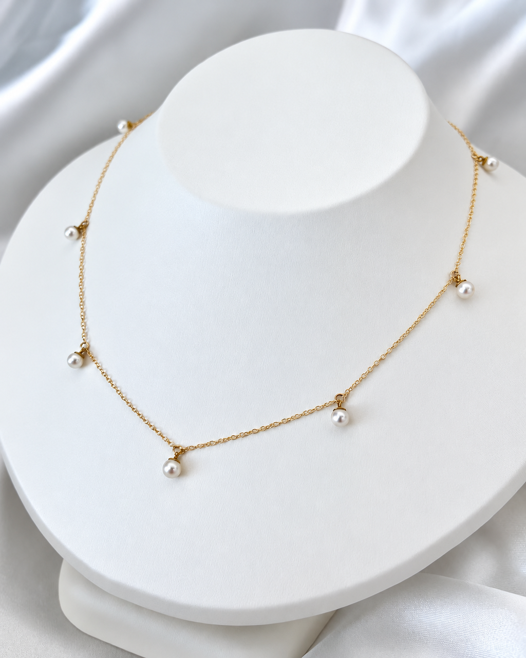 White freshwater pearl tin cup station necklace