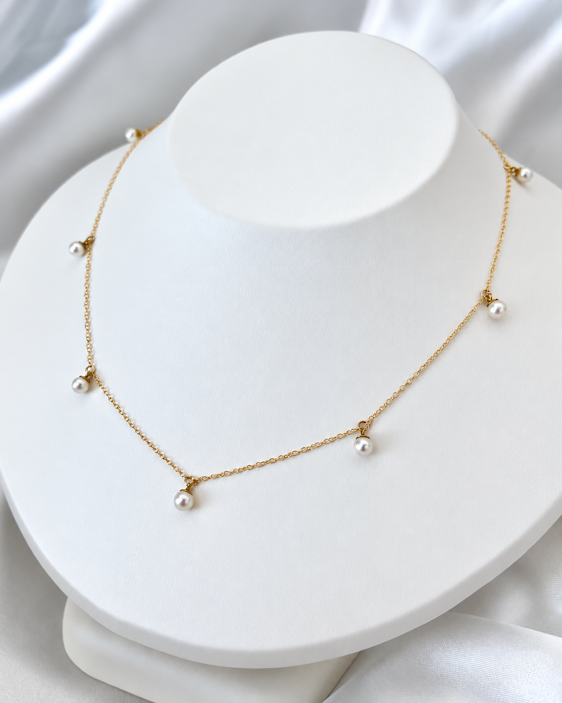 White freshwater pearl tin cup station necklace