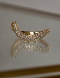 18K yellow gold V-shaped pavé natural diamond stacking band; other rings shown for styling only