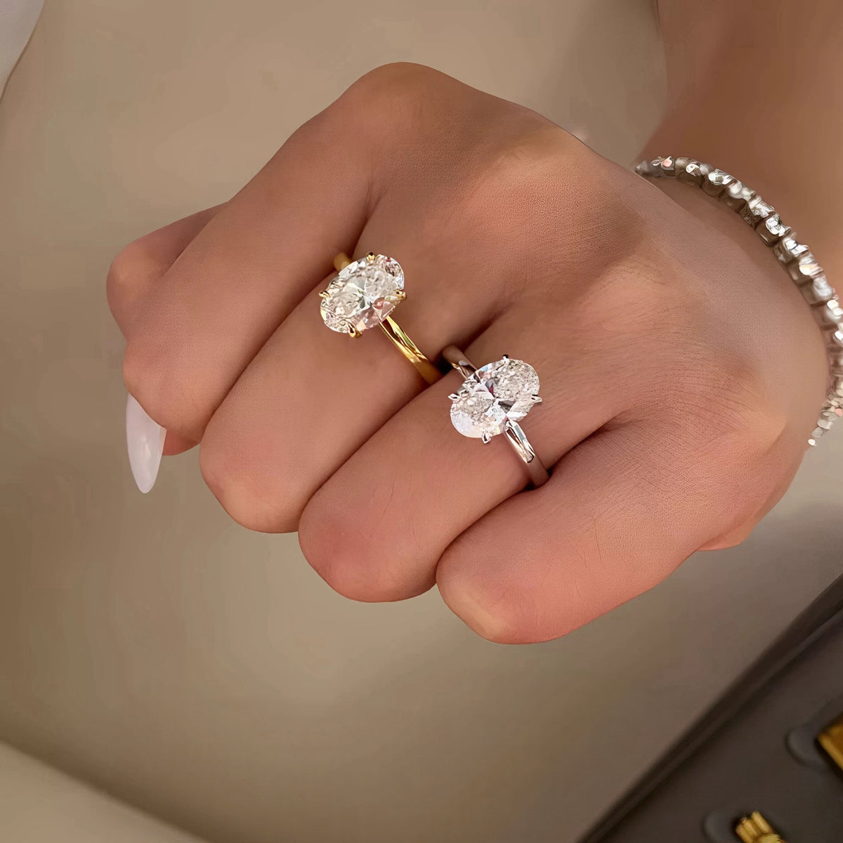 Oval lab-grown diamond hidden halo solitaire ring