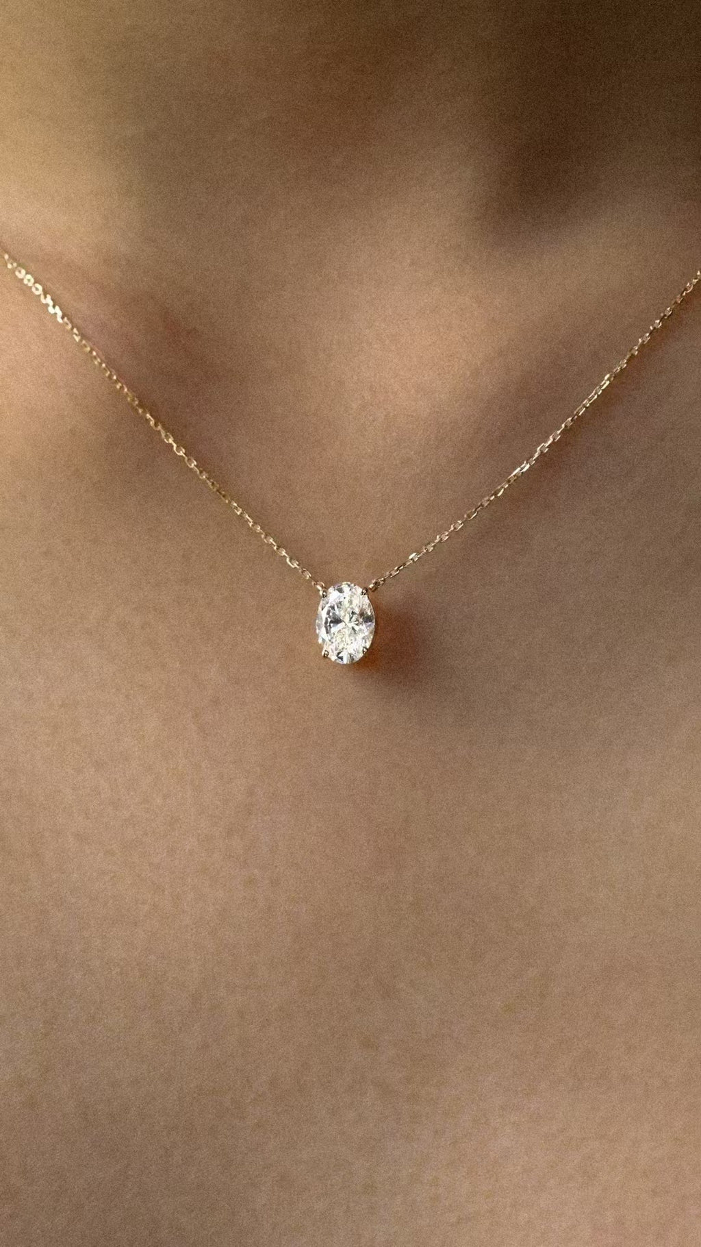 Oval lab-grown diamond solitaire necklace in 18K yellow gold