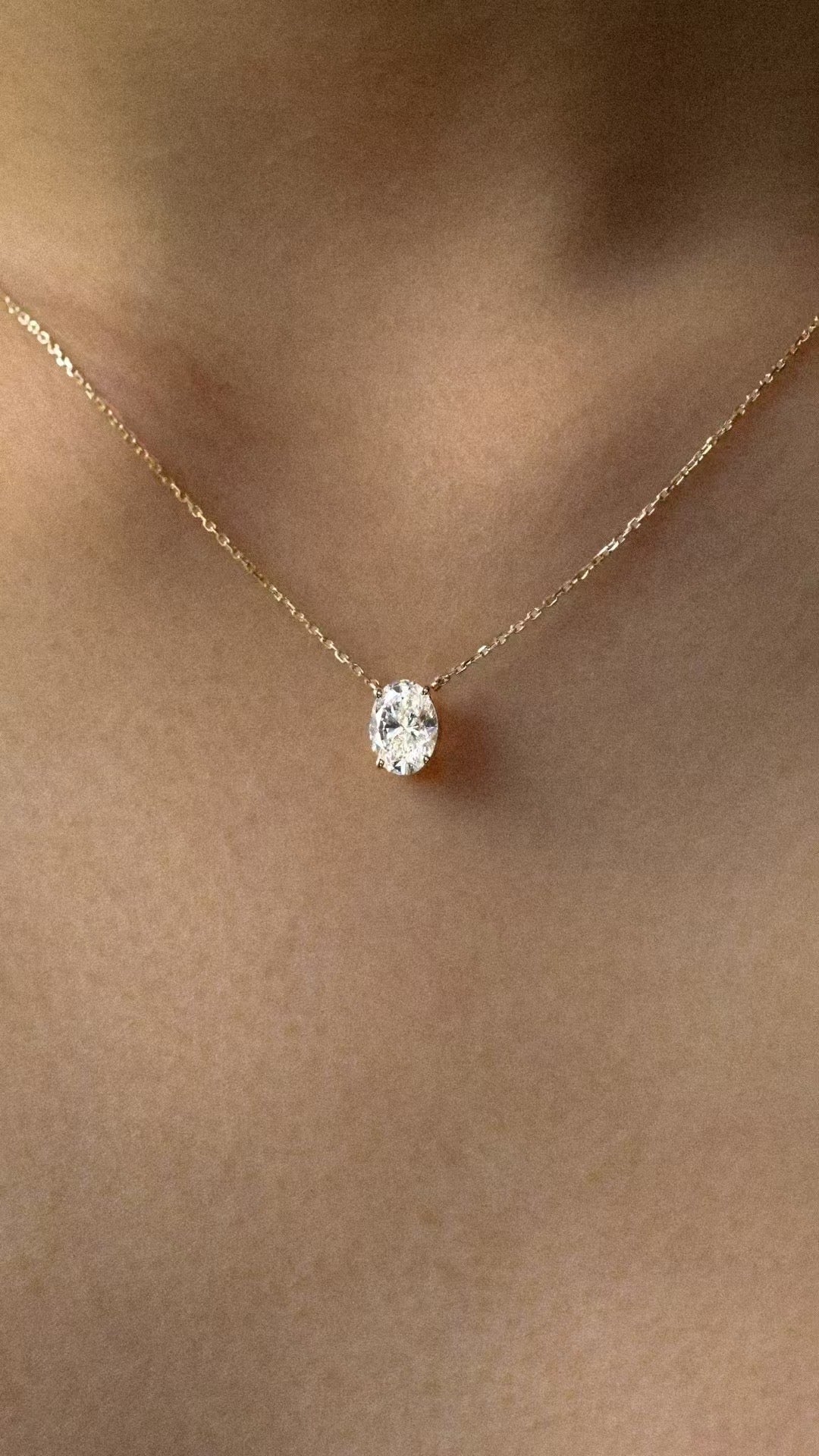 Oval lab-grown diamond solitaire necklace in 18K yellow gold