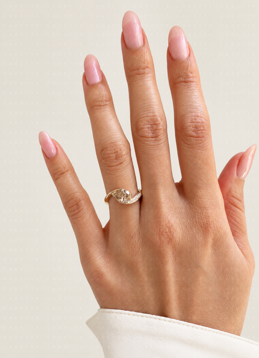 1.5 ct pear champagne lab-grown diamond asymmetrical twist ring