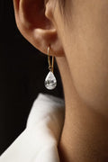 Pear-cut lab-grown diamond drop earrings in yellow gold, view 1