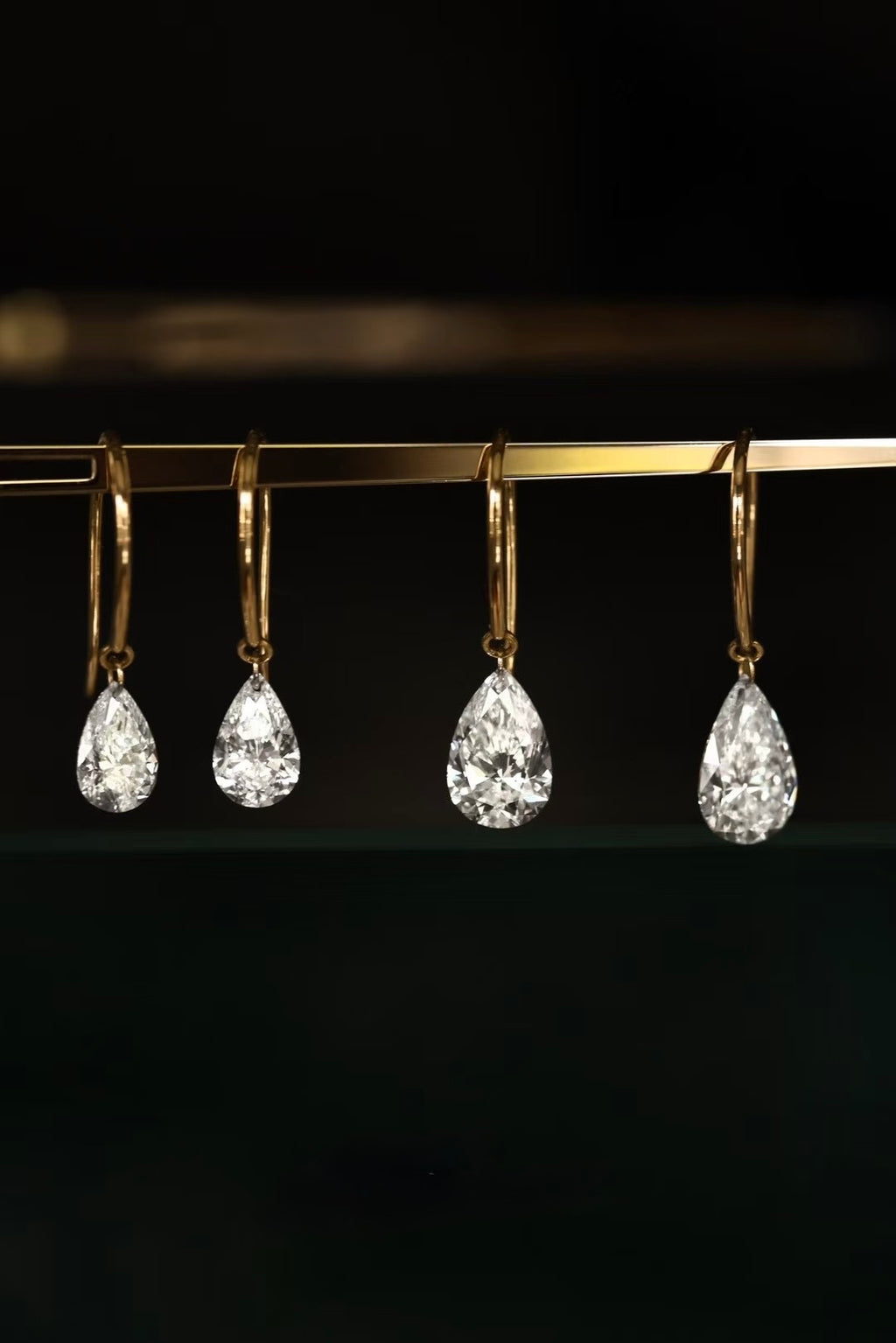 Pear-cut lab-grown diamond drop earrings in yellow gold, view 5