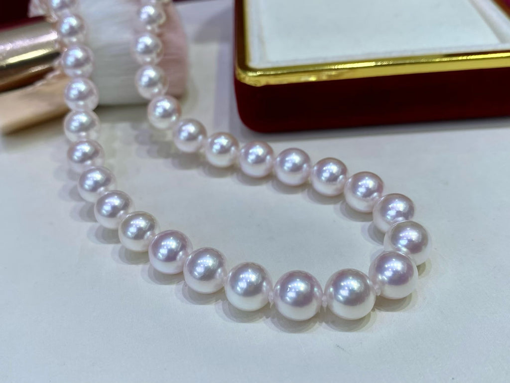 8.0–8.5mm Japanese Akoya white pearl necklace with rose overtones