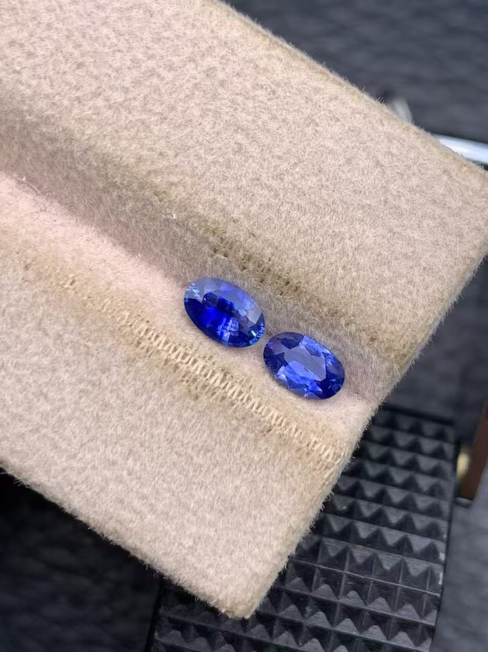 Pair of oval Sri Lankan royal blue sapphires before setting