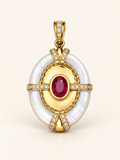 AI-enhanced ruby and white mother-of-pearl 18K gold pendant, chain not included